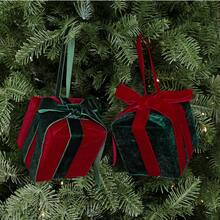Velvet Christmas Gift Box Ornament, Red And Green Bow Christmas Tree Hanging Decor, Holiday Decoration - Multicolor - View 8