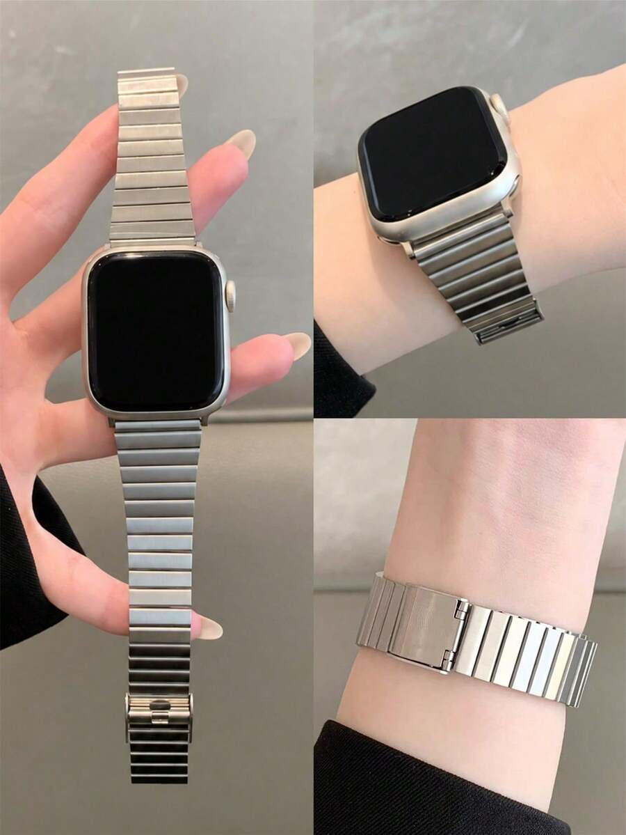 1pc Stainless Steel Bamboo Joint Watch Band, Compatible With Apple Watch
