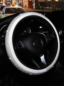 MEIKAXIU Rhinestone Blingbling Short Plush Steering Wheel Cover Without Inner Ring, Suitable For 38cm(15in) Car Decoration, For Women - Rhinestone-studded, No Inner Ring - View 4
