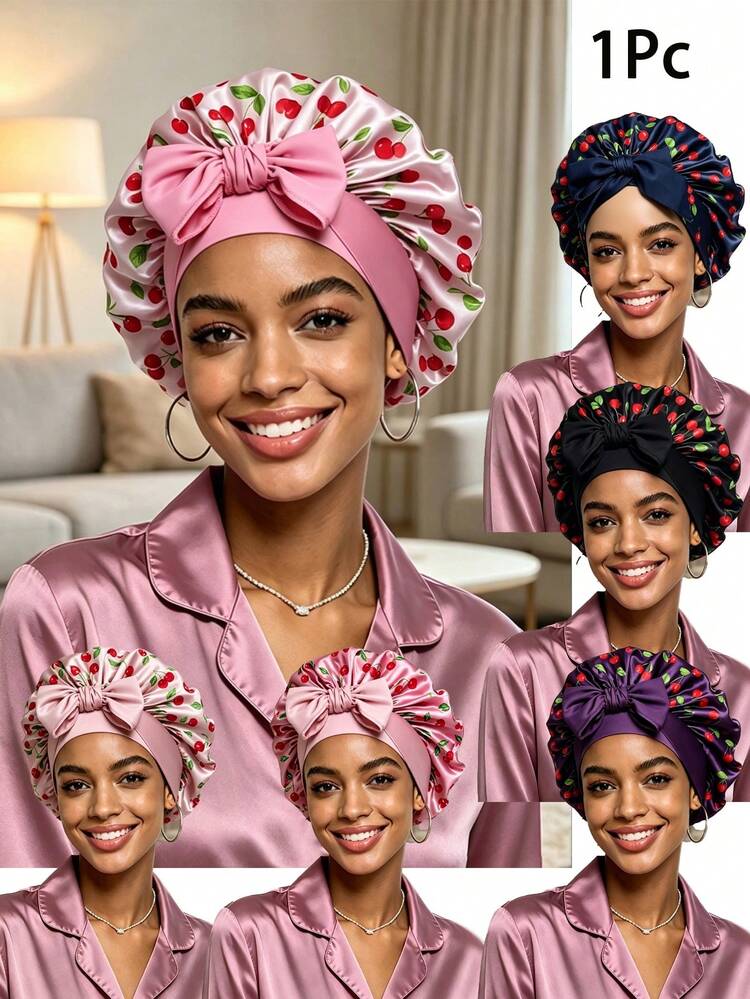 4pcs/Set Women's Satin Tie-Up Sleep Cap, Adjustable Bow Hair Bonnet, Long Hair Nighttime Hair Care Cap - Multicolor (4pcs) - View 17
