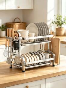 Single / Double Tier Dish Drying Rack, Ventilated Design For Fast Water Draining And Drying, Suitable For - Kitchen Countertop, Dish Drying, Plate And Bowl Storage, Storage Beside Sink, Home Kitchen Organization Range Couvert Range Couvert - Double-layer Dish Drying Rack - View 2