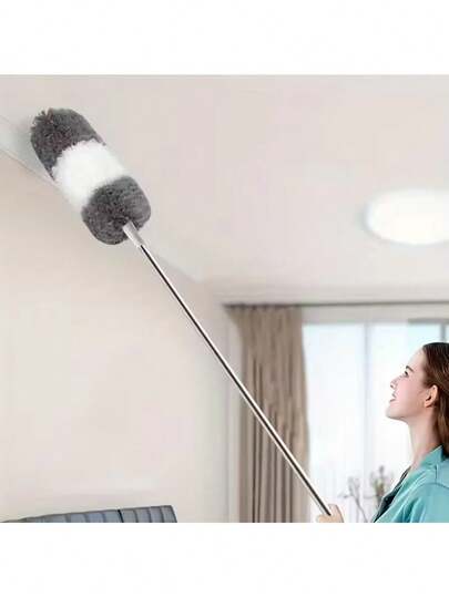 2 piezas Plumero extensible de microfibra, cepillo de limpieza de mango largo y flexible para techo, telarañas, persianas, muebles, se extiende para alcanzar el techo, esquinas del techo y aspas de ventilador, sin necesidad de subirse a una escalera, alcanzable con los pies en el suelo, cerdas de microfibra suaves y densas, adsorción electrostática de polvo y telarañas, limpieza sin polvo, cabezal de cepillo flexible con ángulo ajustable