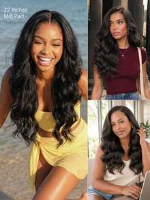 MEGALOOK 36 Inch Long Length 13x4 Lace Front Wig 100% Human Hair Natural Color Body Wave Transparent Lace Pre Plucked Bleached Knots Breathable Cap All Day Comfort Black Beginner - Natural Black - View 11
