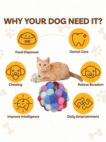 Interactive Cat Plush Ball - Soft Plush Ball With Gentle Colors And Multiple Color Options - Suitable For Indoor/Playable Chewable Cat Toy - Soft Fur Ball For Kittens And Adult Cats - No Small Parts - Cat Toy Accessories, Interactive Cat Ball, Soft Cat Ball, Cat Ball - Multicolor - View 6