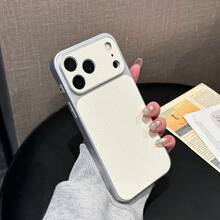 奢華 PU 皮革荔枝紋理啞光手機殼，適用於 iPhone 18 Pro Max 18 Pro，防指紋硬殼，適用於 17 Pro Max 16 Pro Max 15 14 Plus 13 Pro Max 12 11 16e 17e，18 & 17 系列大視窗蓋 - 白色 - 查看 3