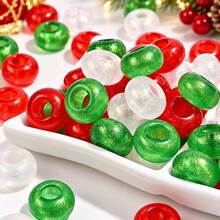 50pcs Glitter Acrylic Translucent Large Hole Sparkle Spacers, Pony Beads For DIY Beaded Pens, Hair Braiding, Jewelry Making & Holiday Craft Supplies - Random Color - View 1
