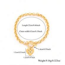 1pc Simple Vintage Heart Hollow Initial Toggle Clasps Stainless Steel Chain Anklet For Women - Yellow Gold - View 2