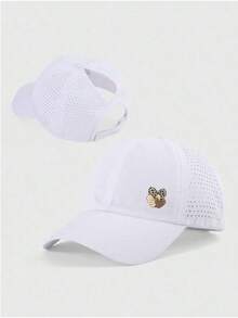 1 pieza Gorra de béisbol de malla transpirable de secado rápido de unicolor con orificio para coleta, gorra de béisbol ajustable, deportes al aire libre - Multicolor - Ver 9