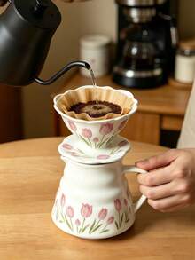 2pcs Tulip Drip Coffee Pot Set, Ceramic Filter Cup Material Decanter And Ceramic Coffee Drip Brewer, Suitable For Home, Camping And Outdoor Activities Handheld Coffee Brewer - Multicolor - View 2