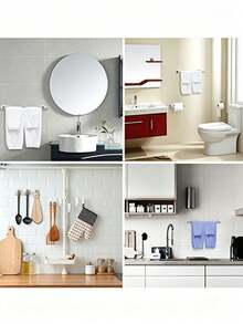 Stainless Steel Bathroom Accessories, Thickened Towel Bar With Towel Ring, Drill-Free Clothes Hook, Toilet Paper Holder, Bathroom Storage Rack, Suitable For Kitchen, Laundry Room - Silver - View 10