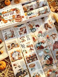 4 Rolls/Box Pre-Cut Fall Themed Washi Tape Set, PET Sticker Rolls, Masking Decorative Tape, Used To Make Scrapbook DIY Handbook Junk Journaling Supplies Material - Scrapbook Supplies - View 6