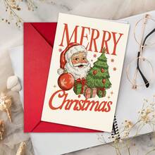 1pc Vintage Santa Claus Theme Christmas Greeting Card Holiday Blessing Message Card Christmas Cards - Christmas Card - View 2