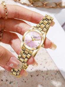 Women's Luxury Minimalist Quartz Watch With Scale Dial, Elegant Alloy Band Wristwatch, Gift For Girlfriend (1pc/Set) Watch Box Not Included - Gold - View 5