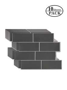 1/10/20pcs 2D Dark Gray Subway Tile Wall Stickers, Waterproof Oil Resistant Vinyl Tiles For Kitchen Backsplash, Bathroom Accent Wall, Easy To Cut & Apply, No Grout Needed,Stain Resistant Peelable Decorative Tile Panels For Indoor Wall Renovation - Irregular Tiles - View 4