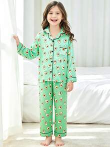 Tween Girl Green Avocado Long Sleeve Top & Long Pants Pajama 2-Piece Set - Multicolor - View 4