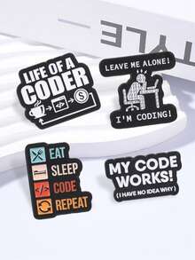 1pc Geek Coding Slogan Brooch, Humorous Coder Enamel Pin, Aesthetic Clothing Bag Accessory For Tech Fans - Multicolor - View 6