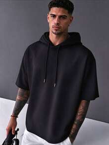 ZYNTH BALENO Men's Summer Fashion Hooded Short Sleeve T-Shirt, Suitable For Gym And Outdoor Sports Black - Black - View 2
