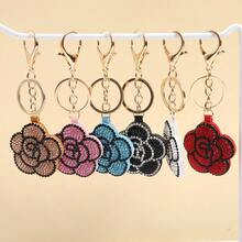New Creative Diamond Encrusted Leather Camellia Keychain Fashion Versatile Bag Pendant Keychain Small Gift Wholesale - Multicolor - View 4