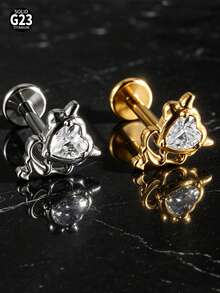 1 Buah Anting-anting CZ Berkilau Bentuk Salib Marquise Bunga Jahat ASTM Titanium Padat Ulir Internal Bertatahkan Gugus Zirkonia Datar untuk Bibir Hidung Tragus Tulang Rawan - 1 tindik bibir titanium - View 9