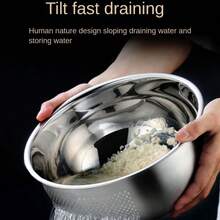 Thickened Stainless Steel Colander Basin, Multi-Functional Vegetable And Fruit Washing Bowl, Kitchen Rice Strainer And Colander - Slanted Drainer Basket - View 6
