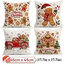4pcs/1pc Christmas Gingerbread Man Pattern Pillow Case Without Insert, Single-Sided Printed Pillow Case, Suitable For Living Room, Bedroom, Home Decor, All-Season Pillow Case - Multicolor - View 11