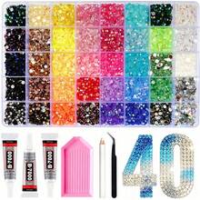 40 Colors Flat Back Resin Rhinestone Set, Includes Pickup Pen And Tweezers, Mixed Color 5.5mm Handmade Gemstones In Storage Box, Suitable For DIY Phone Case, Clothing, Shoes Rhinestone Decoration, DIY Handmade Shiny Decoration Projects - Multicolor - View 1
