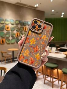 1pc Hollow Maple Leaf Pattern Anti-Slip Anti-Drop Phone Case, Compatible With IPhone18 17 Pro Max/17/17 Pro/16 Pro Max/16/16 Pro/15 Pro Max/15 Pro/15/14 Pro Max/14 Pro/14/13 Pro/13/12 Pro/12/11/13 Pro Max/XR, / Shockproof Full Coverage - Brown - View 2