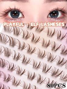 80 Clusters Brown Cartoon False Eyelashes, Natural 3D Segmented Eyelash Clusters, DIY Single Cluster Eyelashes For Beginners, Atmospheric Eye Makeup, No Glue Needed, Simple And Convenient - C - View 7