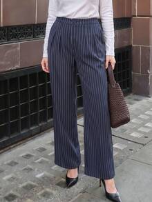 1pc Women's Elegant Spring/Summer New Wide Leg Pants, High Waist Pleated Design, Easily Lengthen Leg Lines, Suitable For All Leg Types - Royal Blue - View 5