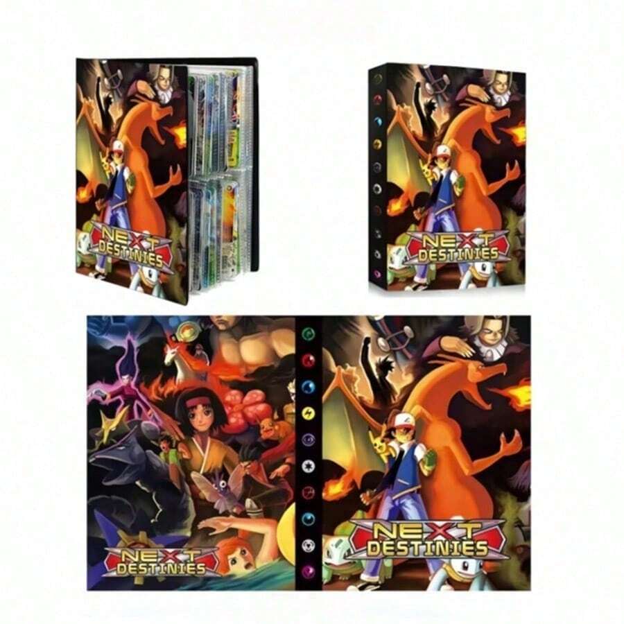 Funko Pokémon PU Ring Binder Card Storage Album, 120 Card Slots, Pokémon Card Photo Album, Standard Size Collection Card Storage Box, Suitable For Yu-Gi-Oh Cards, Baseball Cards, Soccer Cards, Sports Trading Cards, Children's Gift, Birthday/Back To School/Easter/Thanksgiving Gift, Student Collection And Organization Stationery - Multi-color - View 1