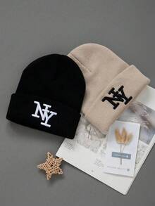 1 chiếc mũ len beanie thêu New York mùa đông unisex mới, mũ ấm mềm không vành, phong cách thanh lịch đa năng - Nhiều màu - Xem 10