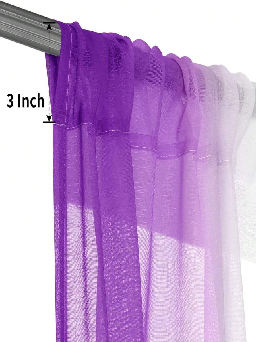 2pcs Modern Gradient Print Sheer Curtains, Translucent Polyester Material, Suitable For Living Room, Bedroom, Kitchen - Rod Pocket Design, Machine Washable, Living Room Curtains - Purple - View 1
