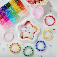 720pcs/24-Grid Colorful Glass Beads Set, Oval-Shaped Colorful Glass Beads, 24-Color Gemstone Spacer Crystal Beads Design, Suitable For Making Necklaces/Bracelets/Lucky Anklets And Other Handmade DIY, Perfect As A Gift For Girls, Symbolizing Friendship And Love Dreamy Glass Beads Set - Flat Bead - View 2