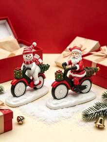 Santa Claus & Snowman Riding Bicycle Statue, Resin Christmas Desktop Decor, Holiday Decoration, Cute Christmas Tabletop Ornament, Suitable For Home Fireplace, Windowsill, Shelf Decoration, Perfect Christmas Gift For Family And Friends - Snowmobile - View 9