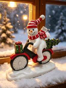 Santa Claus & Snowman Riding Bicycle Statue, Resin Christmas Desktop Decor, Holiday Decoration, Cute Christmas Tabletop Ornament, Suitable For Home Fireplace, Windowsill, Shelf Decoration, Perfect Christmas Gift For Family And Friends - Snowmobile - View 5