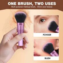 28pcs & 1pc Gift Makeup Brushes Set Powder Foundation Blush Eyeshadow Eyebrow Brushes With Makeup Sponges Round Powder Puffs Soft Bow‑Style Hair Headband Glitter Printed Round Travel Cosmetic Bag, Bonus Rabbit‑Shaped Brush Cleaning Tool Gift - Multicolor - View 3