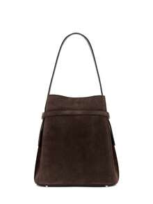 Women's Suede Shoulder Bag, Minimalist Lace-Up Large Capacity Tote, Long Strap Design, Adjustable Shoulder Strap Crossbody Bag, Casual Daily Commute Work Bag - Coffee - View 5