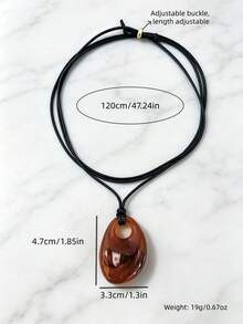 1pc Resin Water Drop Pendant Long Necklace With Adjustable Black Wax Cord And Marble Pattern Pendant, Sweater Chain Suitable For Women's Daily Wear - Multicolor - View 2