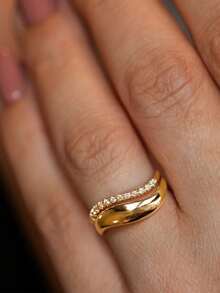 4pcs/1pc 18K Gold Plated Multi-Layer Streamlined Ring Set, Women's Ring, French Style, Luxury Gift Jewelry For Women - Gold - View 8