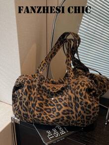Printed Pattern Luggage Bag With Front Pocket And Large Capacity, Handheld Storage For Clothes And Personal Items, Zipper Closure, Vintage Hot Girl Style Travel Bag, Suitable For Short Trips, Shopping And Outings, For Girls Who Like Personalized Vintage Outfits - Brown - View 2