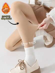 1pc 200g Women's High Stretch Sheer Tights, Non‑High Waist, Elastic Pantyhose For Spring Autumn Winter Daily Wear - Apricot - View 2