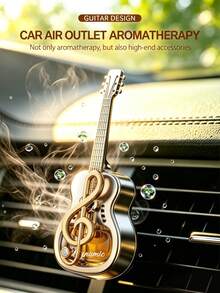 Creative Guitar-Shaped Car Air Freshener Set, Air Vent Fragrance Ornament, Car Air Vent Aromatherapy Set With Vent Clip And Dashboard Bracket, Long-Lasting Mild Scent Deodorizer With Musical Note Design, 360° Rotating Plant Essential Oil Diffuser, 4 Colors 4 Fragrances, Mini Long-Lasting Aroma Diffuser, Car Accessory, Suitable For Music And Car Enthusiasts - A - View 2