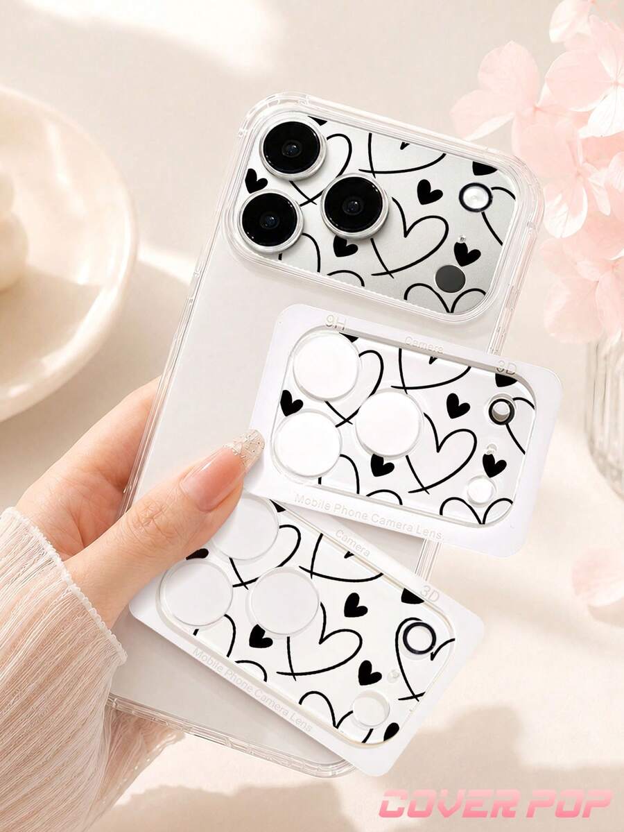 1pc Fashion Heart Pattern Lens Protector, Compatible With Phone 17 Pro/17 Pro Max/18 Pro/18 Pro Max, Birthday/Holiday Gift Phone Accessory, Full Coverage Anti-Scratch