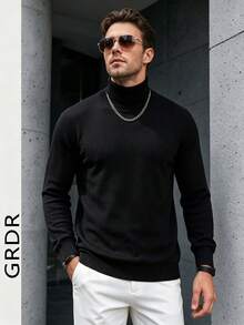 GRDR Men's Knitted Turtleneck Long Sleeve Sweater - Black - View 1