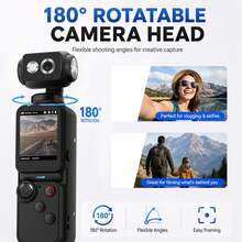 Kamera Vlog Portabel 4K, Layar IPS 2" Kamera Vlog Genggam Gimbal dengan Lensa Berputar 180°, Kamera Aksi Multifungsi untuk Perjalanan, Olahraga, Vlog, Hadiah untuk Pelajar, Wisuda, Natal, Halloween, dan Tahun Baru, Baterai 1000mAh - View 8