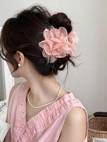 1pc Chiffon Flower Hair Clip, Elegant Large Flower Non-Slip Hair Claw, Women's Daily Party Hair Accessory - Multicolor - View 8