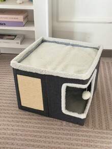 Luxury Multi-Layer Cat House - 2-Tier Bed, Toy Tunnel, Foldable Sofa, Climbing Rope And Soft Cushion - Indoor/Outdoor Cat Play Cube, Velvet Hanging Ball, Durable Nylon Frame And Canvas Material - Perfect Comfortable Home All Year Round - one-size - View 9