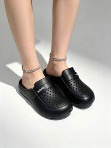 Closed Toe Clogs, Clogs, Closed Toe Slippers, Black Slippers, Black Clogs, Thick Sole Hollow Out Clogs, Women's Clogs, Women's Sandals - Black - View 5