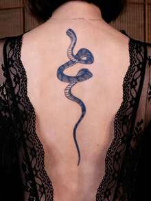 Herbal Juice Semi-Permanent Magic Tattoo Sticker, Vintage Personalized Wrapped Snake Design, Long-Lasting 14 Days, Non-Fading, Non-Reflective, Temporary Tattoo Sticker For Arm, Back, Leg, Body, 1pc/Pack - Blue - View 4