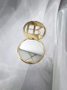 HR Helena Rubinstein Hollow Logo Round Compact Mirror Golden Metal Portable Pocket Cosmetic Mirror Foldable Hand Makeup Mirror Travel Beauty Gift For Women - Gold - View 4